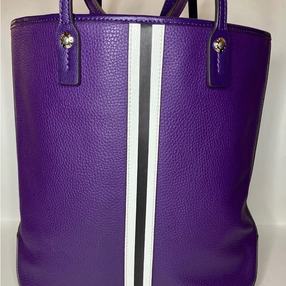 Henri Bendel Tote Large Leather West 57th Stripe North South Handbag Acai Purple - Picture 3 of 9
